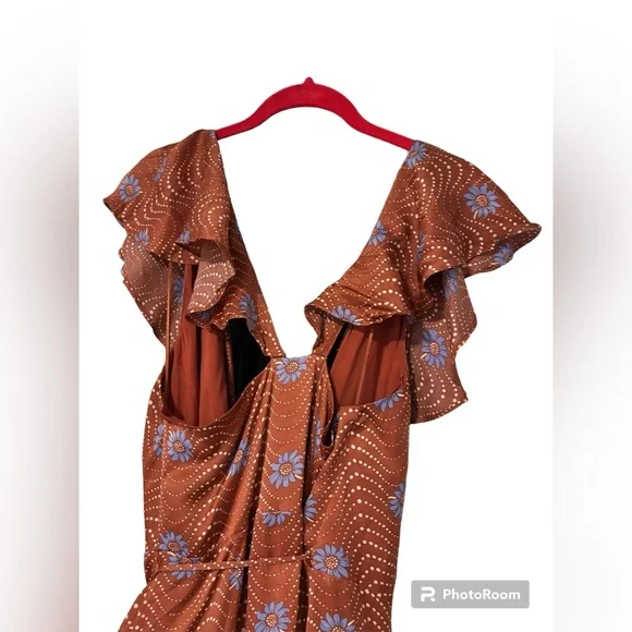 Anthropologie Ruffle Sleeve Printed-Wrap Maxi Dress - Picture 9 of 12